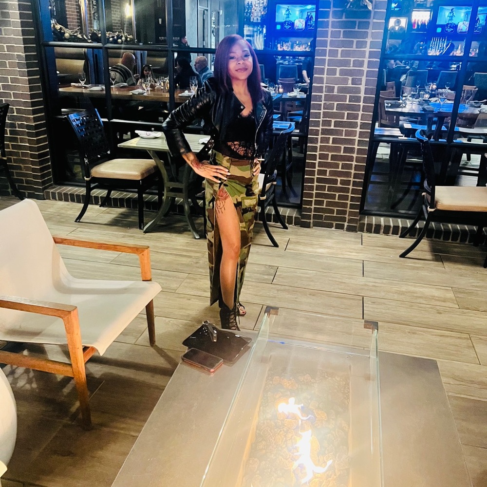 High split army print skirt.